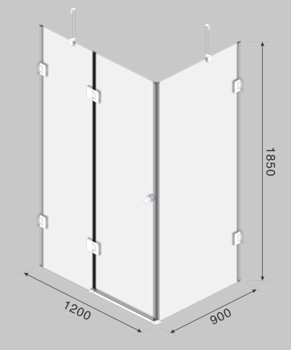Frameless CHROME HINGED Corner Shower Door - Clear Glass SILHOUETTE SHOWER COLLECTION