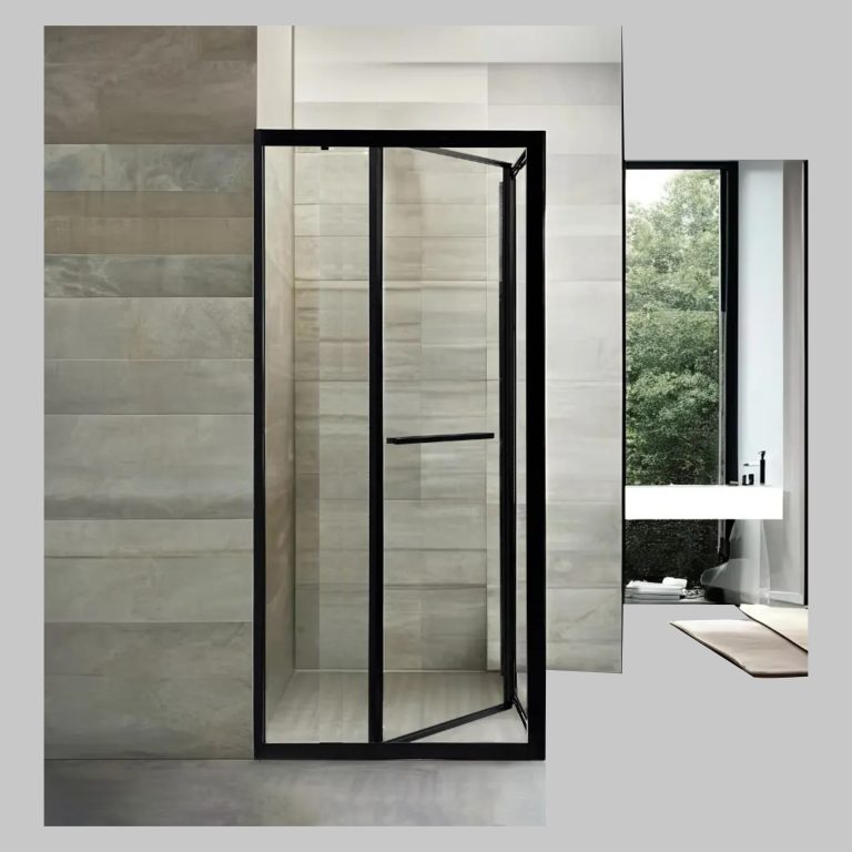 BLACK FRAME Corner Pivot Shower Door - Clear Glass SWEEP SHOWER COLLECTION