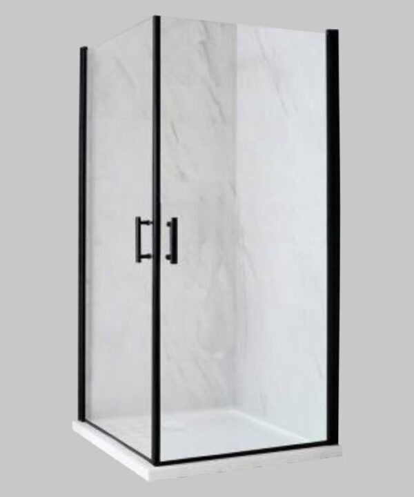 BLACK FRAME Corner Shower Door - Clear Glass VERTEX SHOWER COLLECTION