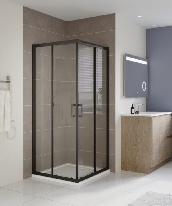 BLACK FRAME Corner Sliding Shower Door - Clear Glass MEDIAL SHOWER COLLECTION